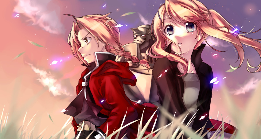 armor, bad_id, blonde_hair, blue_eyes, braid, brown_eyes, edward_elric, full_metal_alchemist