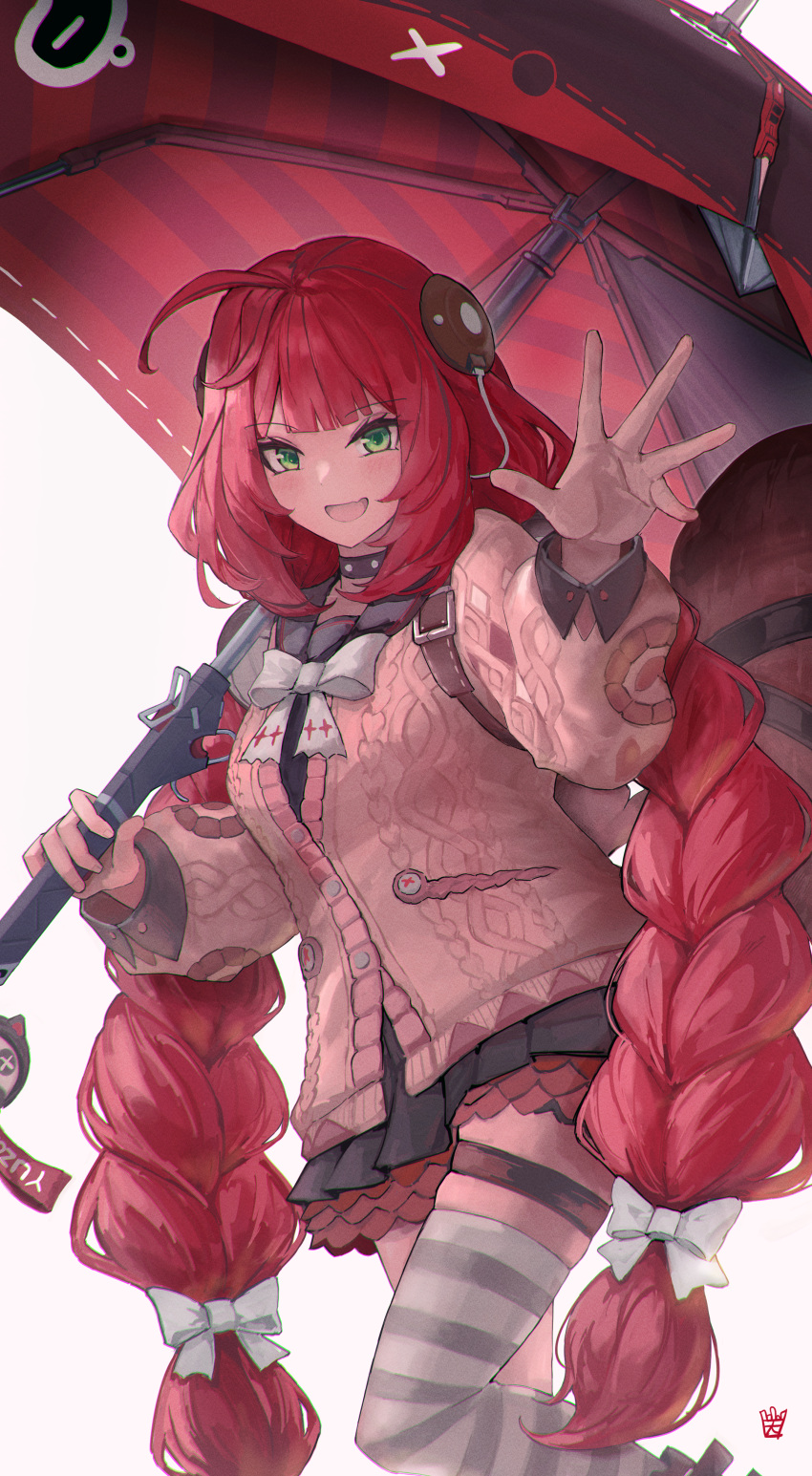 1girl, absurdres, black_sailor_collar, black_skirt, braid, breasts, choker, green_eyes