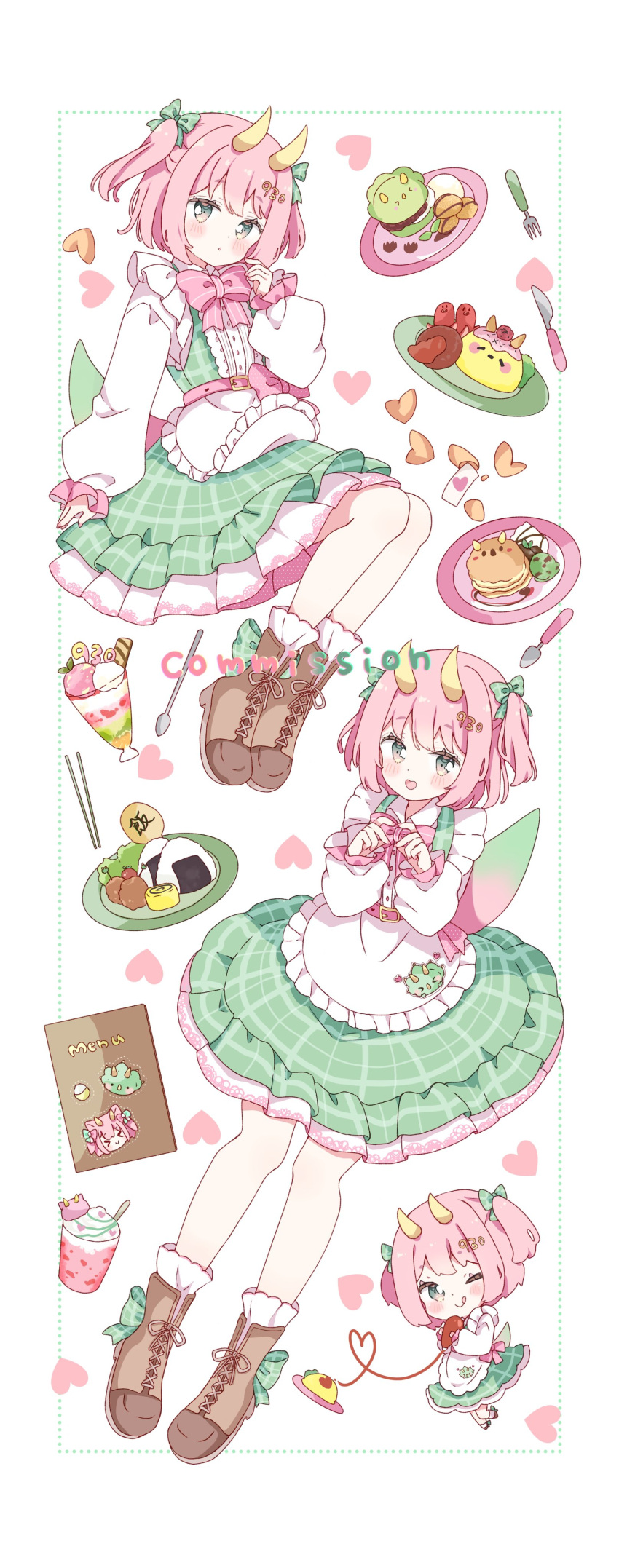1girl, :d, ;q, absurdres, apron, blush, boots, bow