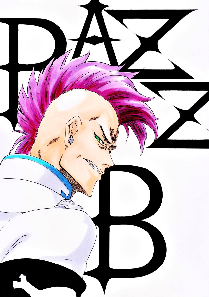 1boy, alpen_no_koyari, angry, bazz-b, bleach, bleach:_sennen_kessen-hen, character_name, clenched_teeth