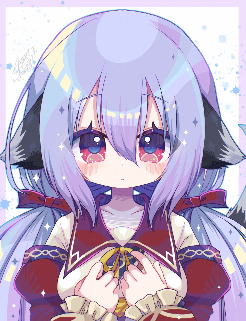 1girl, akari_(eco), animal_ears, bow, dress, emil_chronicle_online, frilled_sleeves, frills