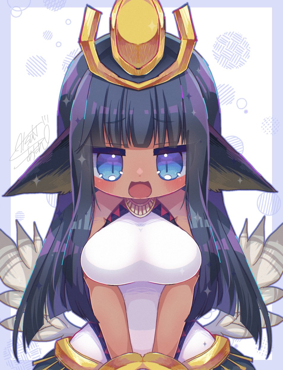 1girl, animal_ears, artist_name, bare_shoulders, black_hair, blue_eyes, bodysuit, bracelet