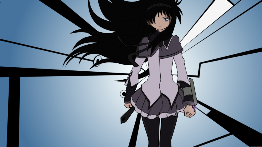 akemi_homura, black_hair, black_legwear, hairband, highres, long_hair, mahou_shoujo_madoka_magica, negativezero