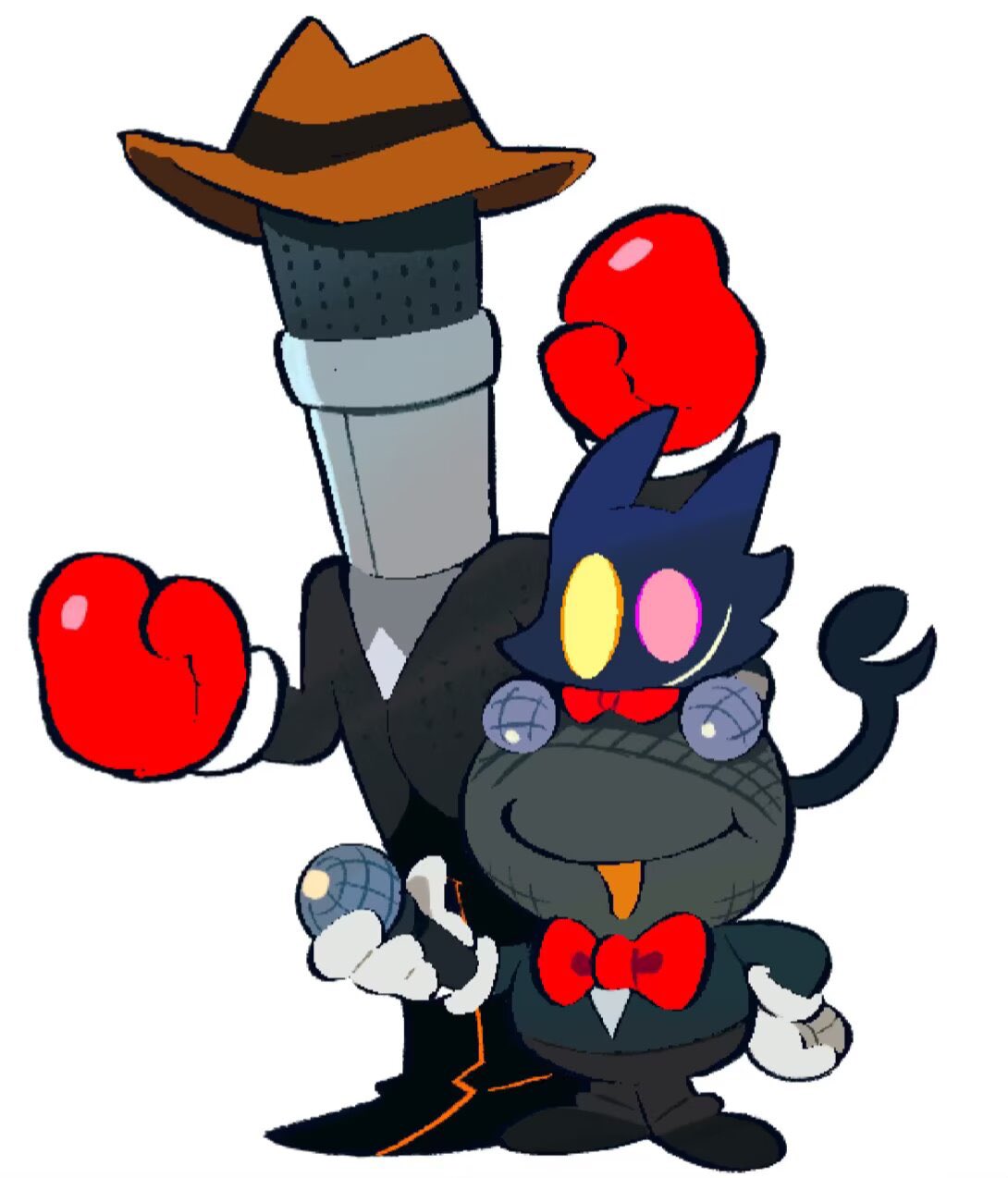 3boys, ache13337003, black_jacket, bow, bowtie, boxing_gloves, cat, cowboy_hat