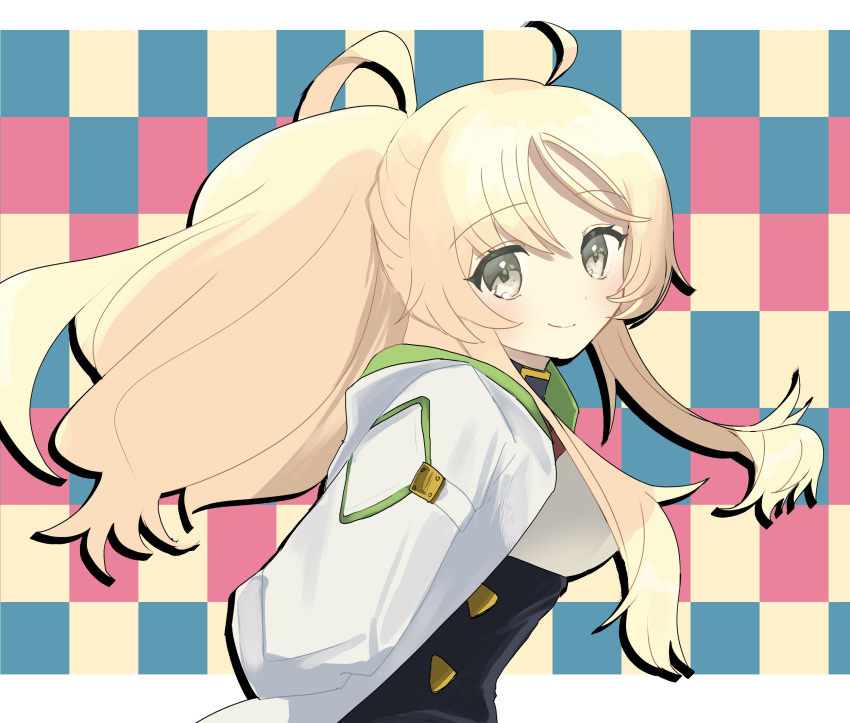 1girl, arms_behind_back, blonde_hair, duel_monster, ecclesia_(yu-gi-oh!), high_ponytail, highres, incredible_ecclesia_the_virtuous