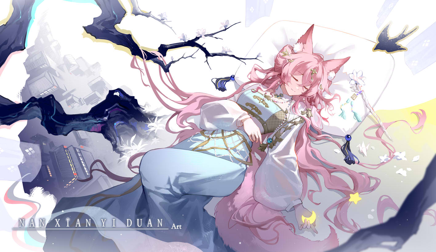 1girl, animal_ear_fluff, animal_ears, arknights, artist_name, bandeau, blue_bandeau, blue_skirt
