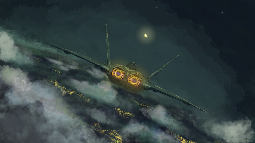 above_clouds, absurdres, ace_combat, ace_combat_7, afterburner, aircraft, airplane, canopy_(aircraft)