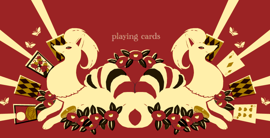 ace_(playing_card), ace_of_diamonds, animal_focus, camellia, card, comb, commentary, diamond_(shape)