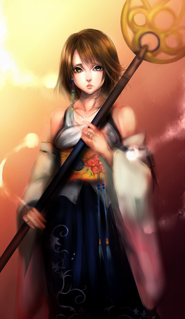 detached_sleeves, dissidia_012_final_fantasy, dissidia_final_fantasy, final_fantasy, final_fantasy_x, gurozuki, heterochromia, japanese_clothes