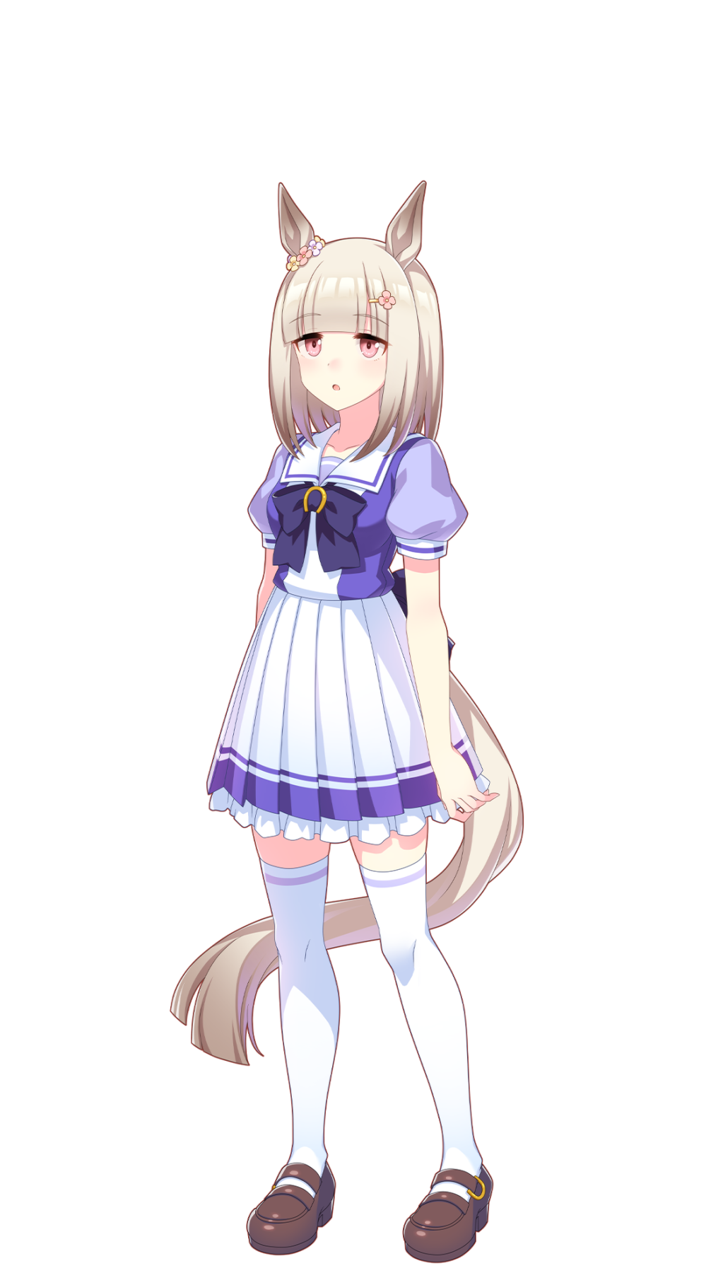 1girl, animal_ears, arched_bangs, artist_request, flower, full_body, grey_hair, hair_flower