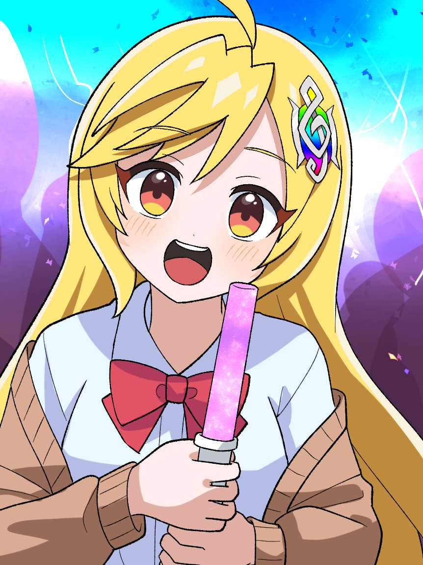 anime_coloring, anno_syura, artist_request, blonde_hair, bow, bowtie, breasts, brown_cardigan