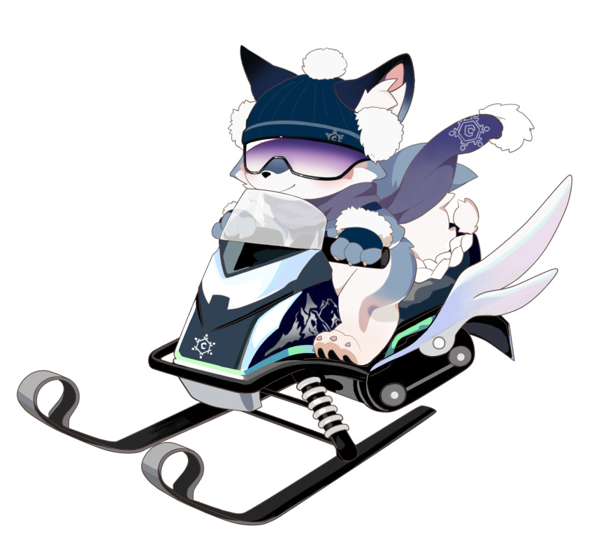 1boy, animal_ears, animal_feet, animal_hands, blue_scarf, braid, caesar_(fluffy_land), chibi