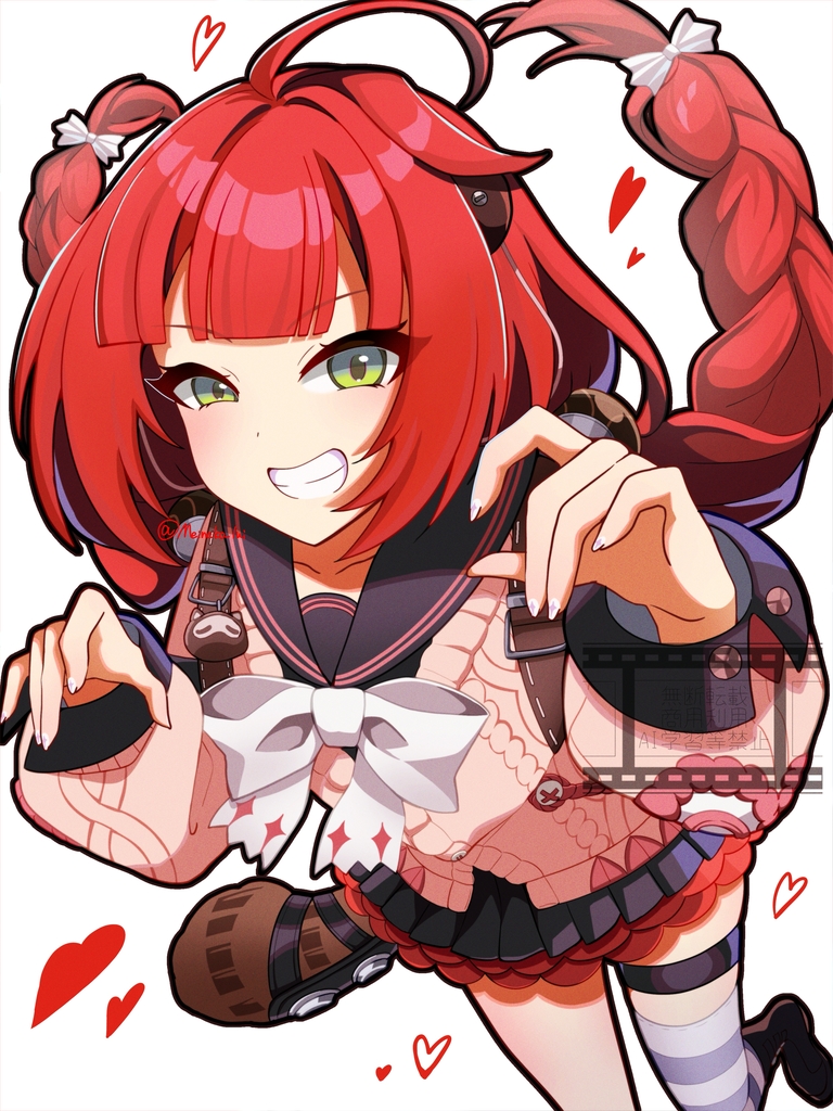 1girl, ahoge, animal_on_back, black_choker, black_sailor_collar, bow, braid, brown_shoes