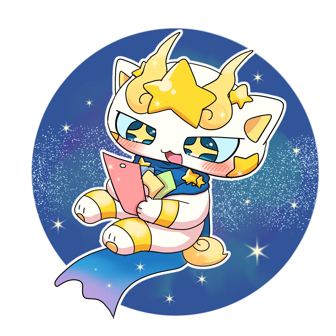 +_+, blue_scarf, blush, highres, kirakoma, no_humans, open_mouth, scarf