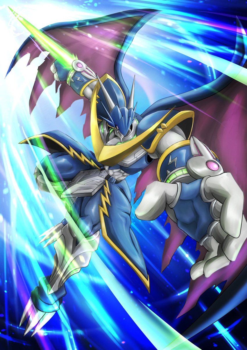 arm_blade, armor, blue_armor, blue_background, digimon, digimon_(creature), dowa_d_715, dragon