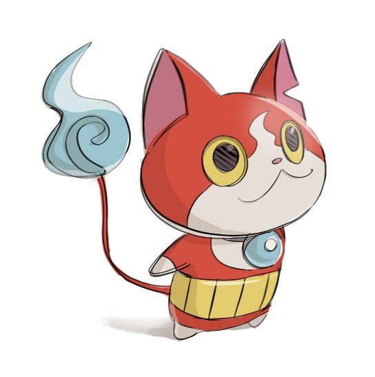 animal_ears, blue_fire, cat_ears, cgr9z, fire, flame-tipped_tail, haramaki, hitodama, jibanyan, no_humans, notched_ear, red_fur, simple_background, solo, tail, two-tone_fur, white_background, white_fur, youkai_(youkai_watch), youkai_watch