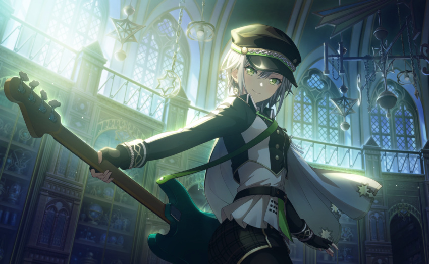 1girl, backlighting, black_gloves, black_hat, closed_mouth, colorful_palette, fingerless_gloves, gloves