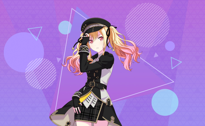 1girl, black_dress, black_gloves, black_hat, black_ribbon, blonde_hair, circle, colorful_palette