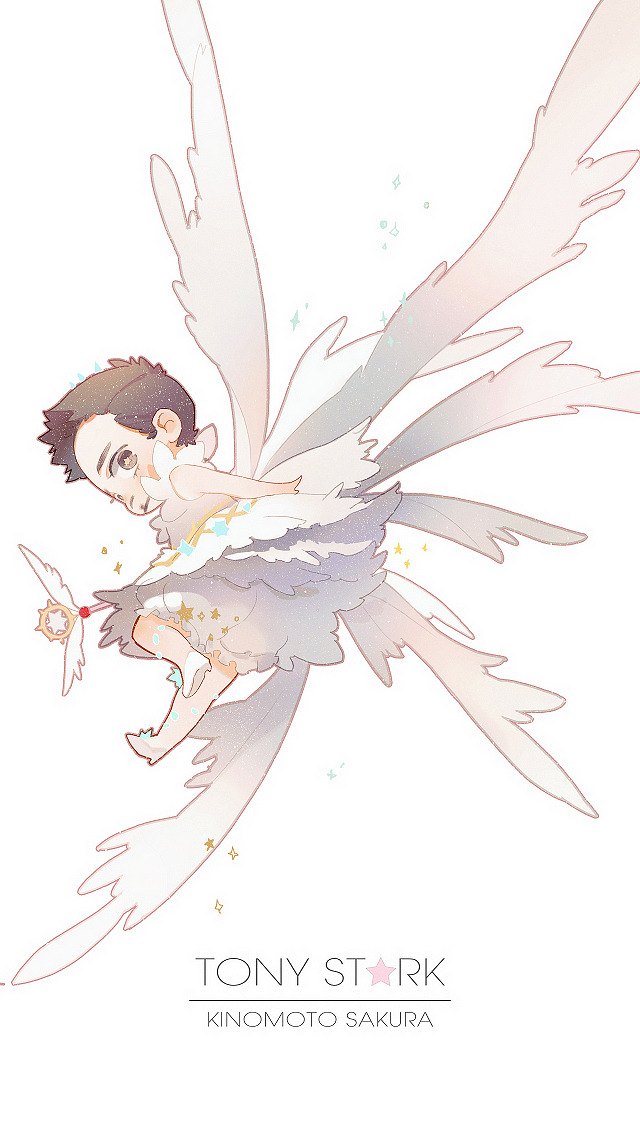 1boy, angel_wings, animification, bloomers, blush_stickers, brown_eyes, brown_hair, cardcaptor_sakura