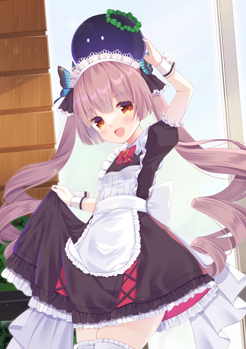 1girl, alternate_costume, apron, black_dress, blunt_bangs, dress, enmaided, frilled_apron