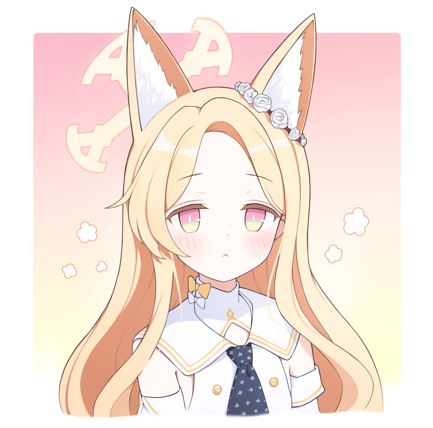 1girl, :<, absurdres, animal_ear_fluff, animal_ears, blonde_hair, blue_archive, blue_necktie