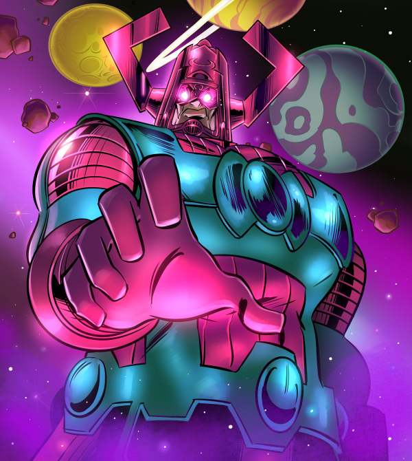 1boy, armor, asteroid, fake_horns, fantastic_four, galactus, giant, gloves