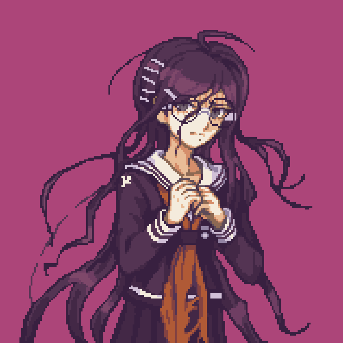 1girl, ahoge, closed_mouth, collared_shirt, danganronpa_(series), danganronpa_another_episode:_ultra_despair_girls, fukawa_toko, glaceo