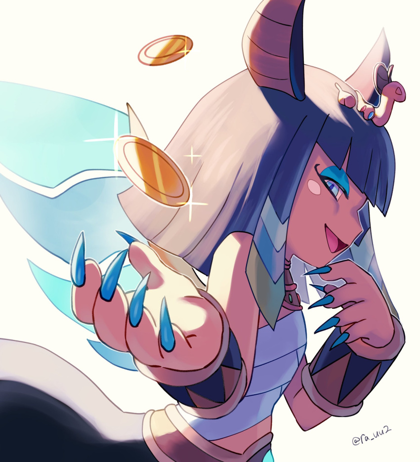 1girl, ancient_egyptian, ancient_egyptian_clothes, animal_ears, artist_name, black_hair, blue_eyes, blue_eyeshadow