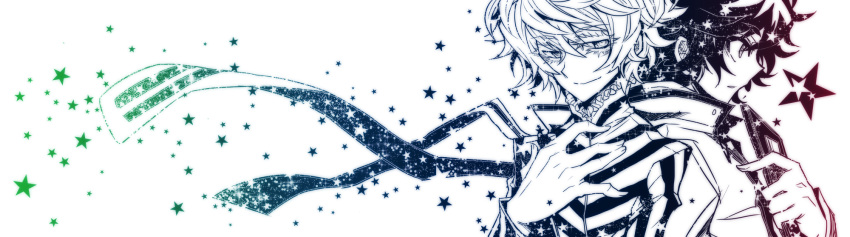 2boys, anguished_one, behind_another, black_eyes, black_hair, black_scarf, collar, devil_survivor_(series)