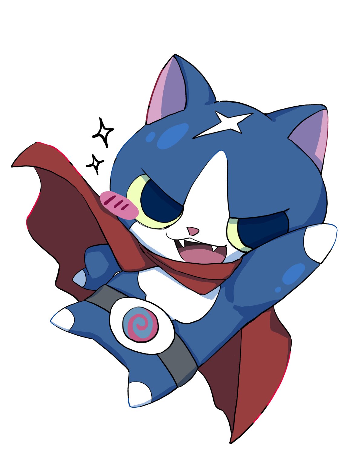 belt, blue_fur, blush_stickers, cape, fuyunyan, highres, nipachann, no_humans