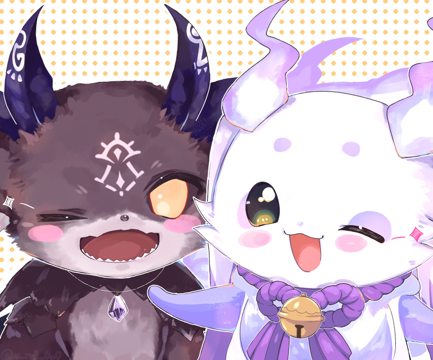 2others, :3, ame_namida, bell, blush_stickers, commentary_request, debidebi_debiru, green_eyes