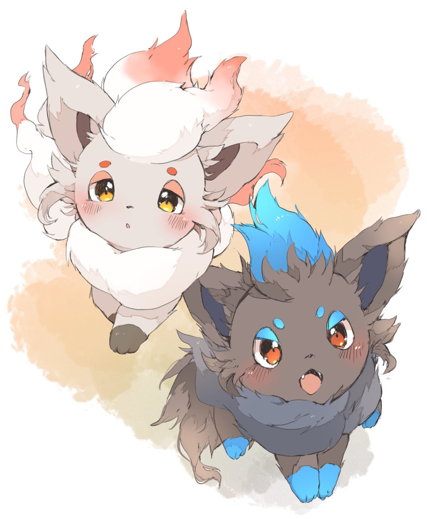 :o, blush, chi_z_z_z, commentary_request, fangs, highres, hisuian_zorua, looking_at_viewer