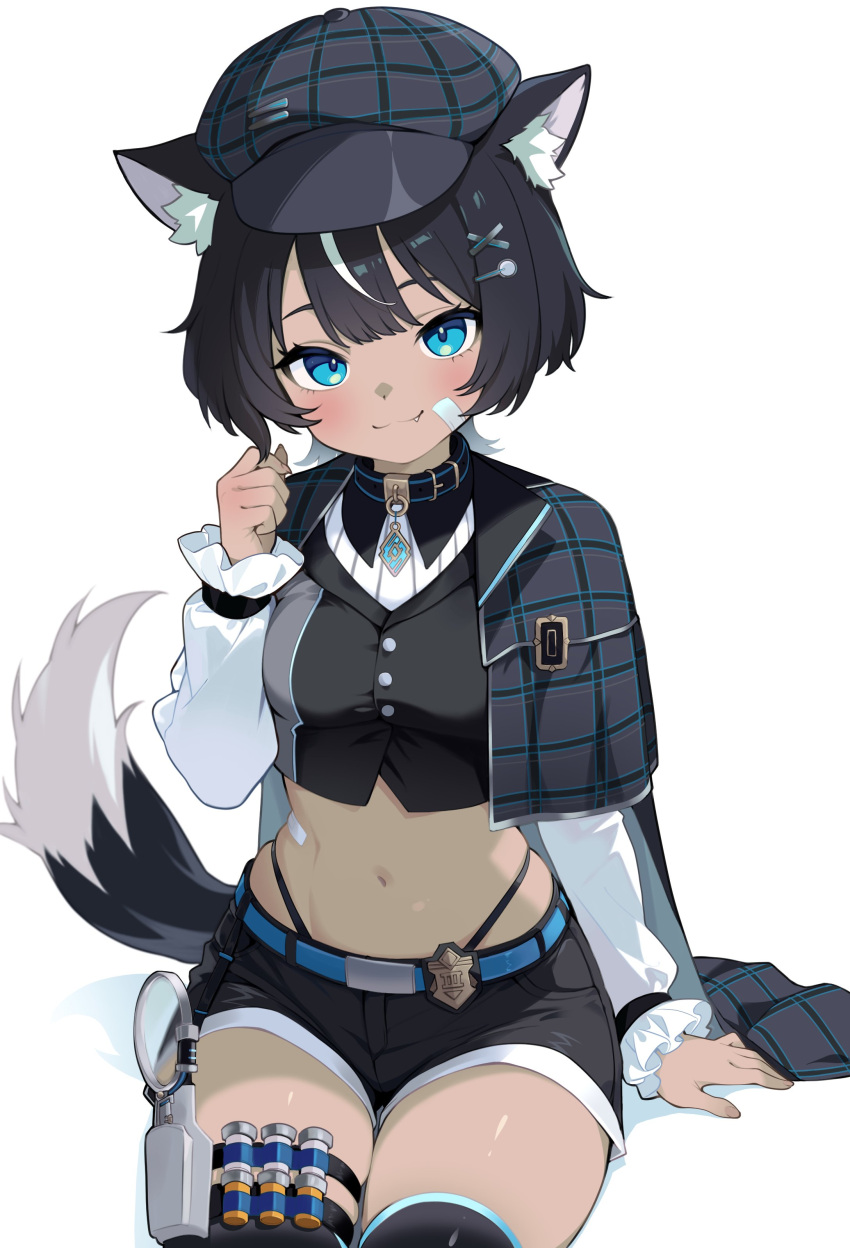 1girl, absurdres, animal_collar, animal_ears, black_hair, blue_eyes, breasts, collar