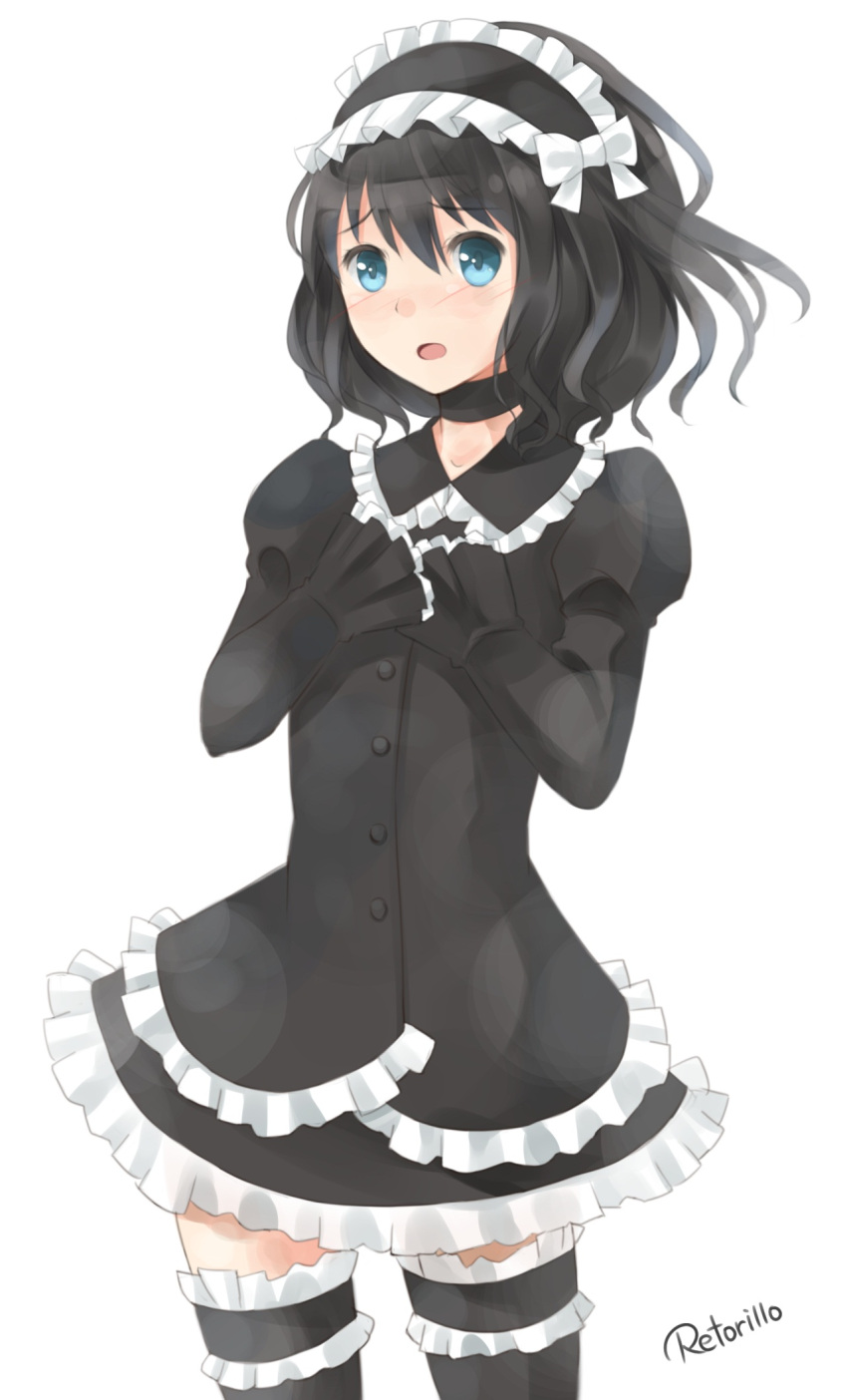 black_hair, blue_eyes, blush, choker, crossdressing, crossdressinging, dress, gothic_lolita