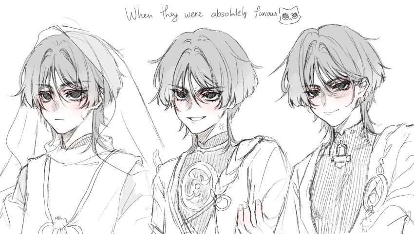 3boys, anger_vein, animalization, annoyed, bishounen, blunt_ends, bodysuit, cape