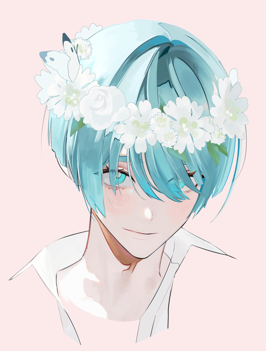 1boy, absurdres, blue_eyes, blue_hair, blue_lock, closed_mouth, collared_shirt, cropped_head
