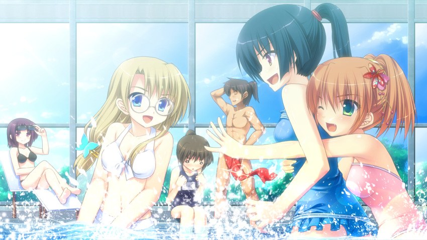 game_cg, gekitama!, glasses, miyamoto_kikka, natsuki_shuri, sasaki_rin, swimsuit, tsukahara_yurina