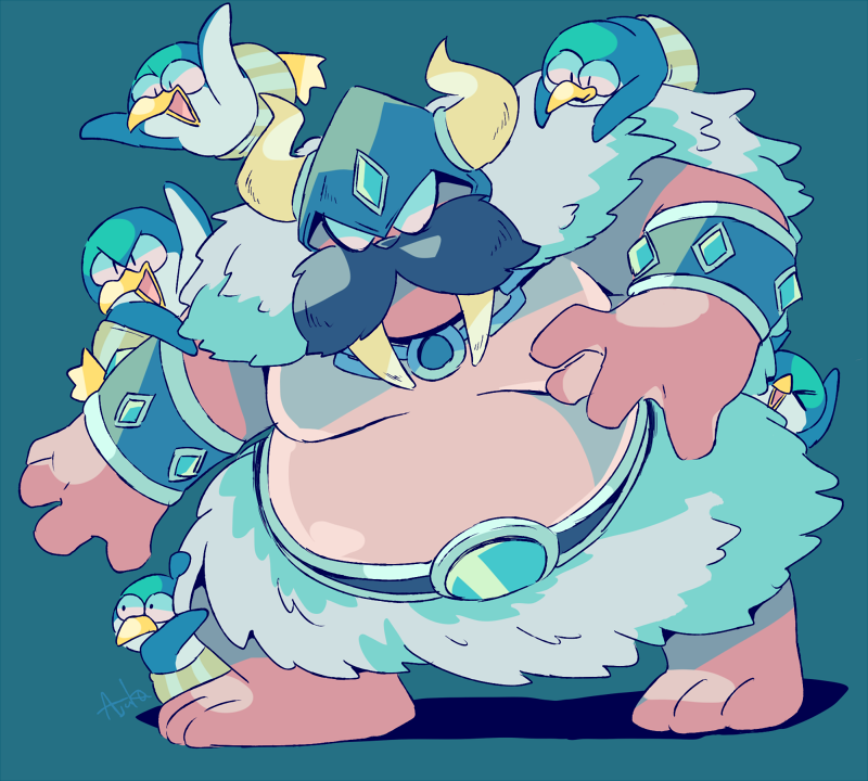 >_<, ajuka, bird, blank_eyes, blue_background, blue_theme, donkey_kong_country:_tropical_freeze, fake_horns