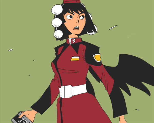 1girl, belt, black_eyes, black_hair, black_wings, breasts, camera, coat