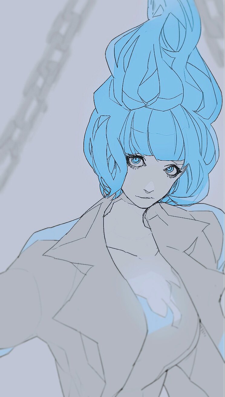 1girl, animification, blue_hair, blue_lips, closed_mouth, disneyland, dress, fiery_hair