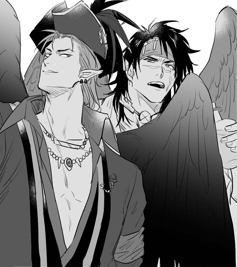 2boys, 5_(femfamme), commentary_request, earrings, feathered_wings, fire_emblem, fire_emblem:_radiant_dawn, fire_emblem_heroes