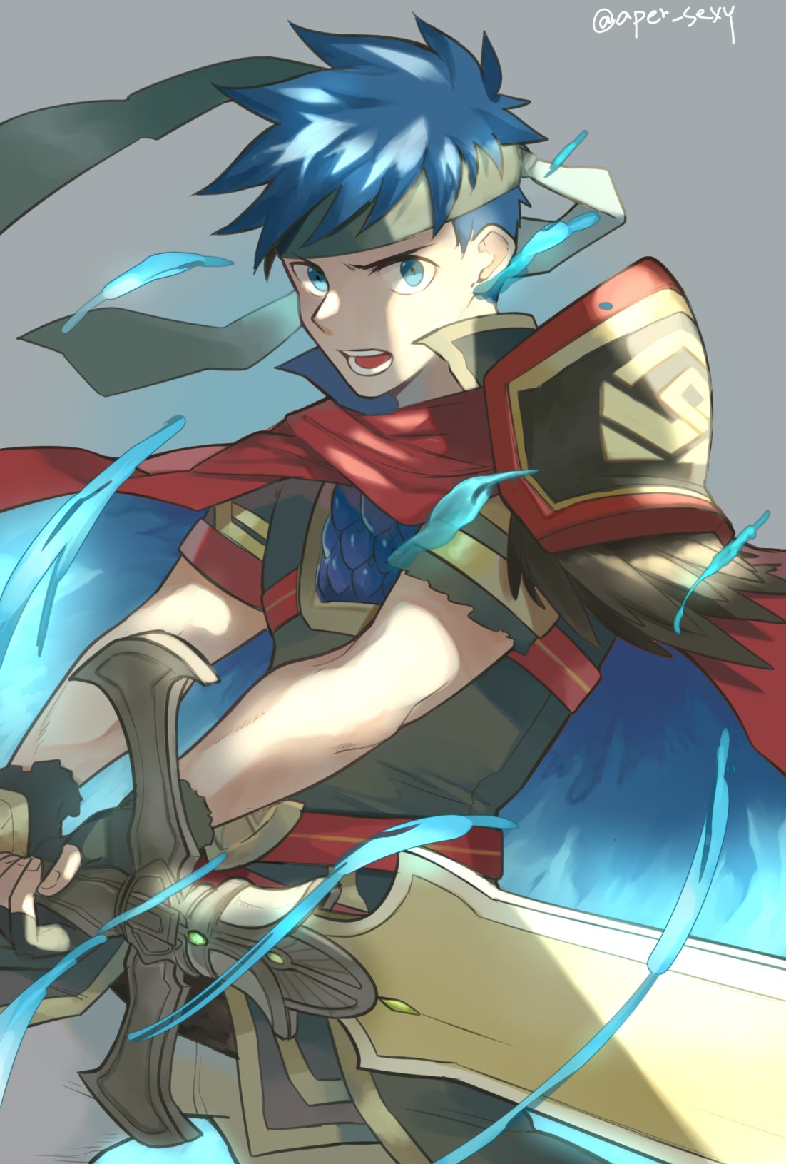 1boy, aper, blue_eyes, blue_hair, cape, commentary_request, fire_emblem, fire_emblem:_path_of_radiance