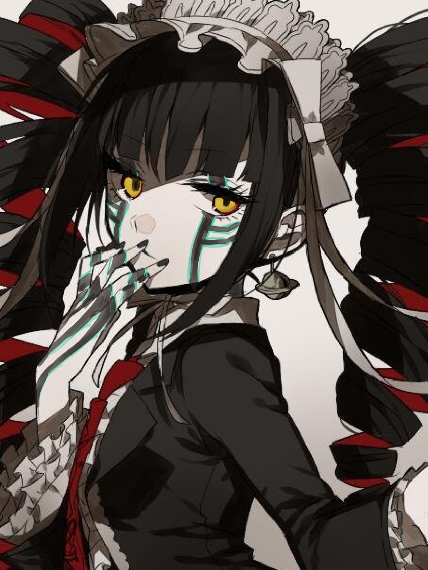 1girl, absurdres, bell, bell_earrings, black_hair, blazer, celestia_ludenberg, cosplay