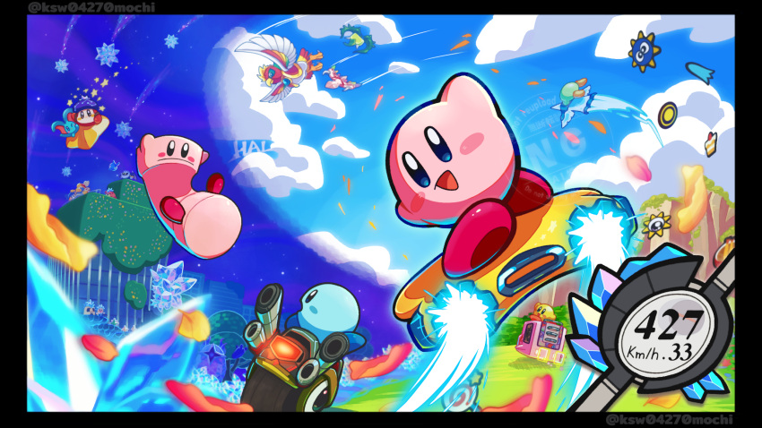 awoofy, bird, blue_eyes, blush, blush_stickers, building, closed_mouth, commentary_request