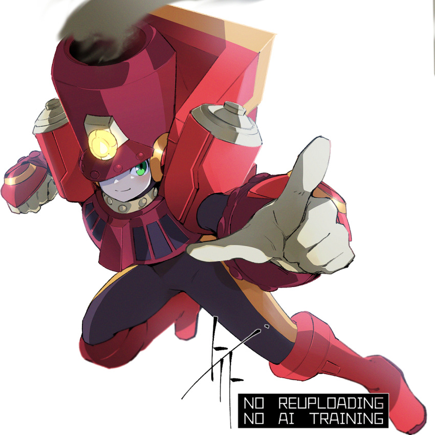 1boy, armor, black_bodysuit, bodysuit, boots, chargeman.exe, double_soul_(mega_man), green_eyes