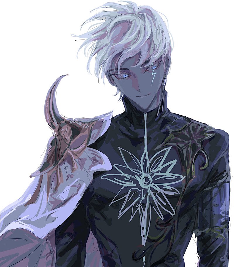 1boy, armor, blue_eyes, colored_sclera, colored_skin, dark-skinned_male, dark_skin, earrings