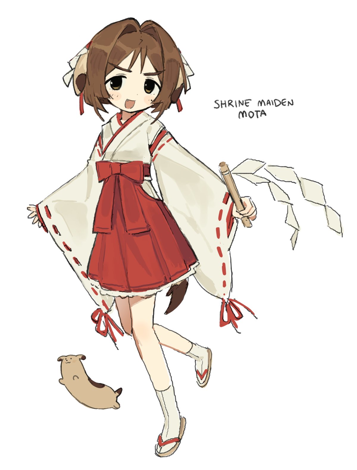 1girl, :d, animal_ears, brown_eyes, brown_hair, dog_ears, dog_girl, dog_tail