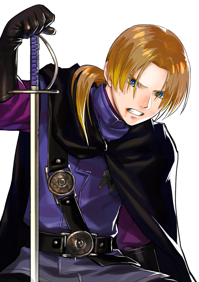 1boy, absurdres, aqua_eyes, belt, black_belt, black_cape, black_gloves, blue_eyes