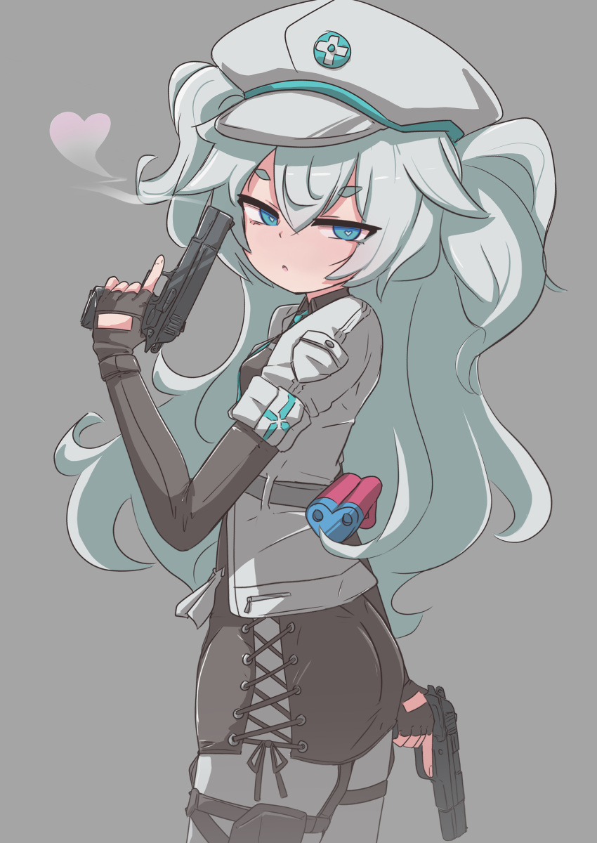 1girl, absurdres, black_dress, black_gloves, blue_eyes, blue_hair, blush, bored