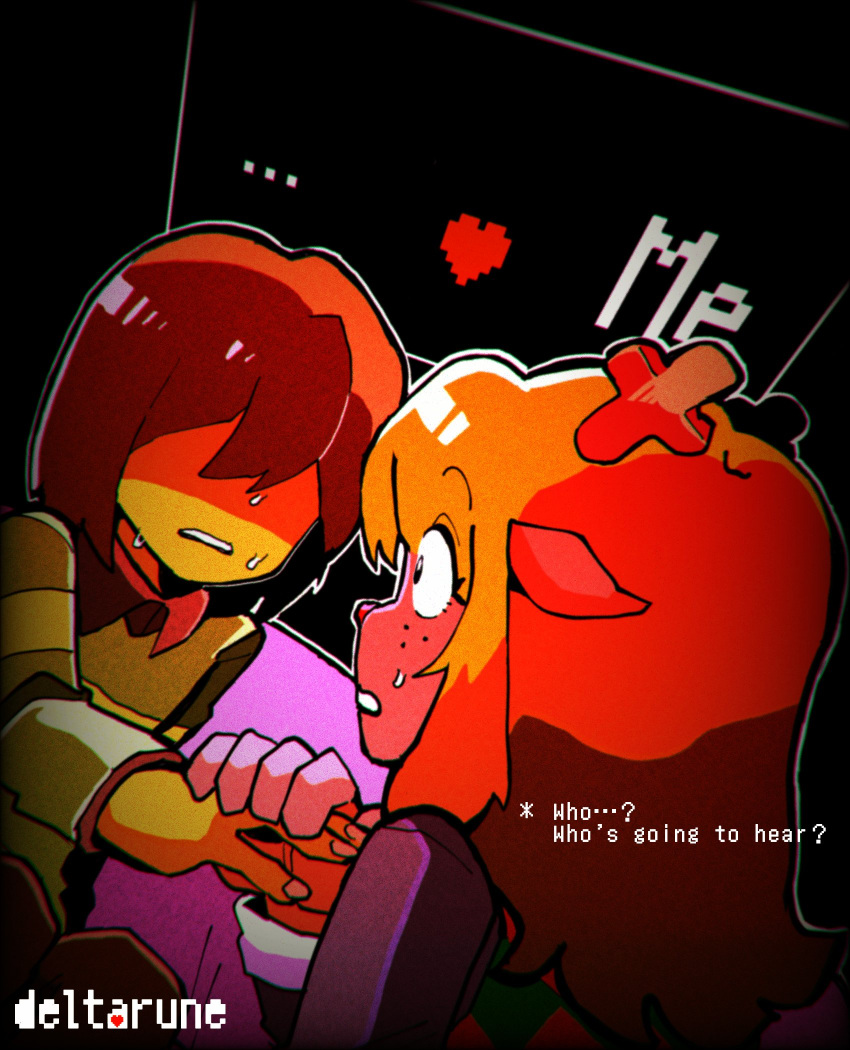 1girl, 1other, antlers, colored_skin, deer_antlers, deer_girl, deltarune, furry